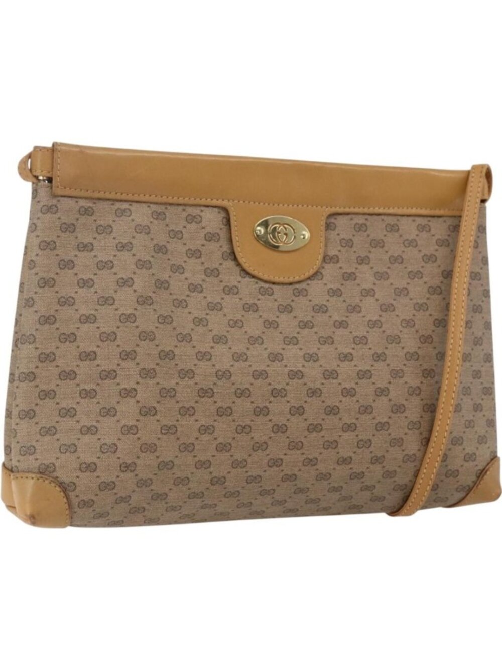 GUCCI Micro GG Supreme Shoulder Bag PVC Beige Gold